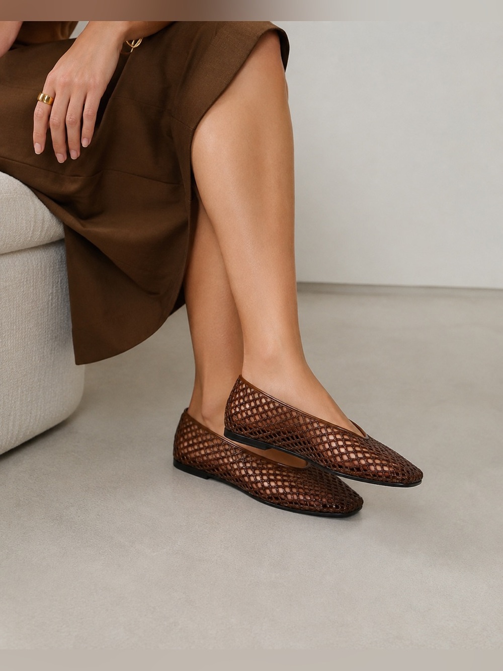 Zara NWT Brown Woven Mesh Ballet Flats | Chic Summer Slip-On Shoes